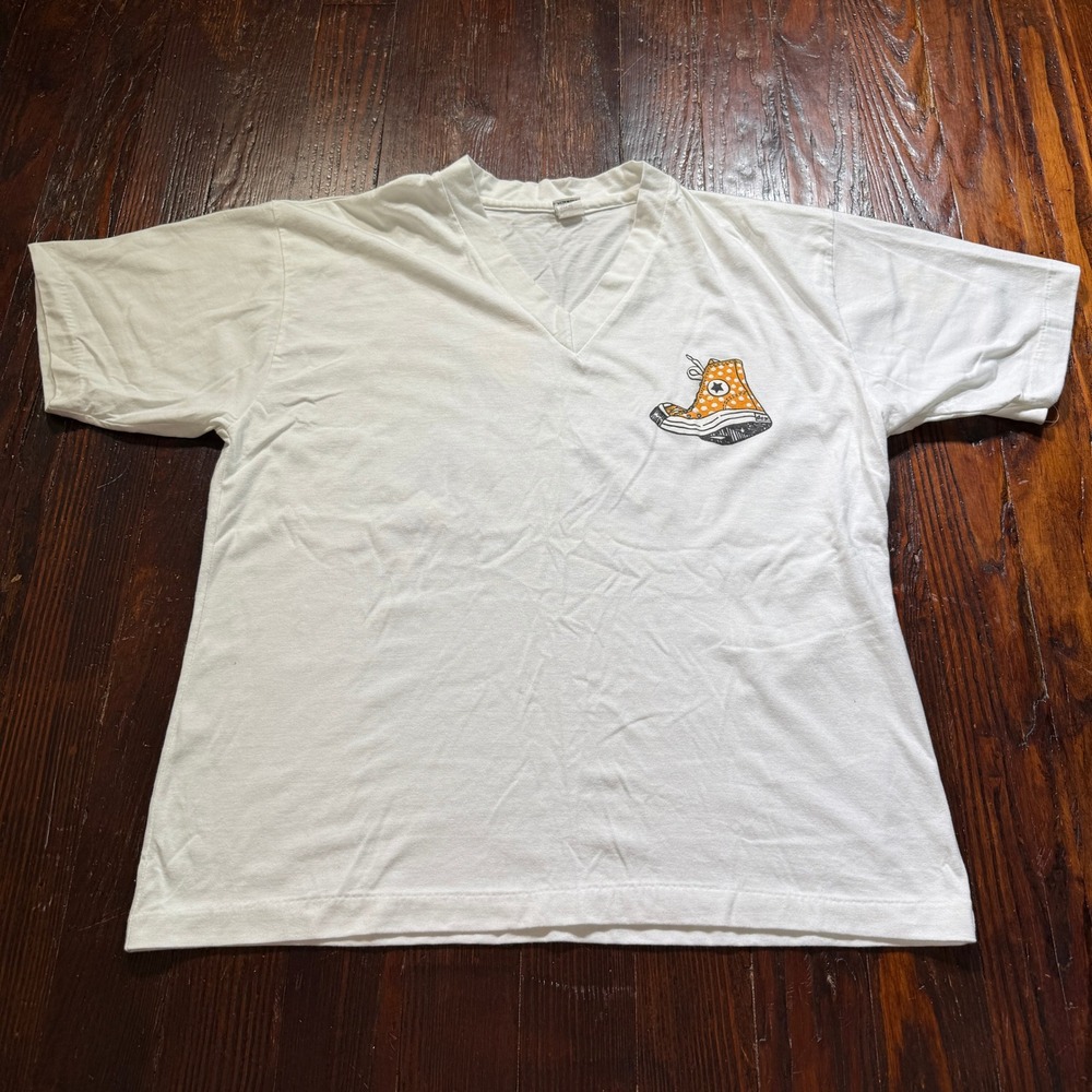 Vintage 90s Single Stitch Shirt Mens‎ XL White Jean L Moore V Neck Converse